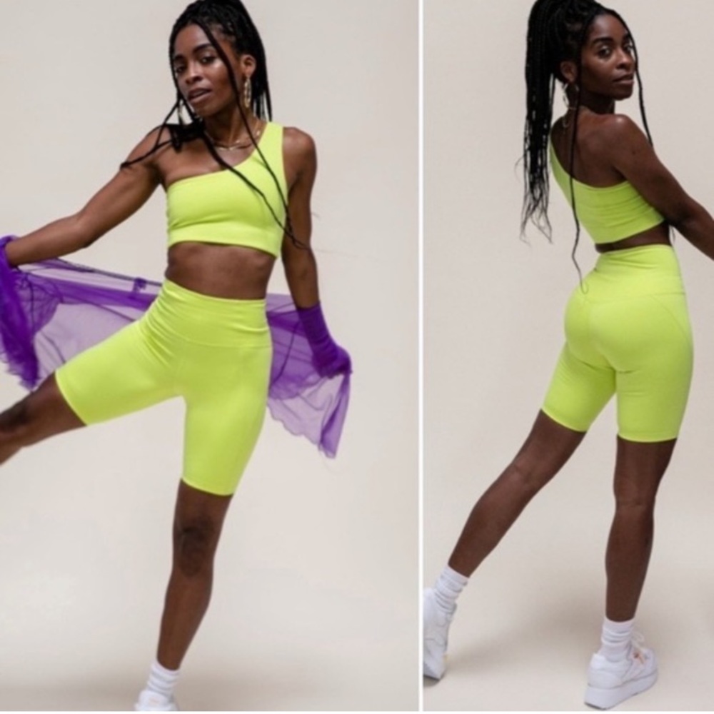 Girlfriend Collective High-Rise Bike Short and Paloma Bra in Acid